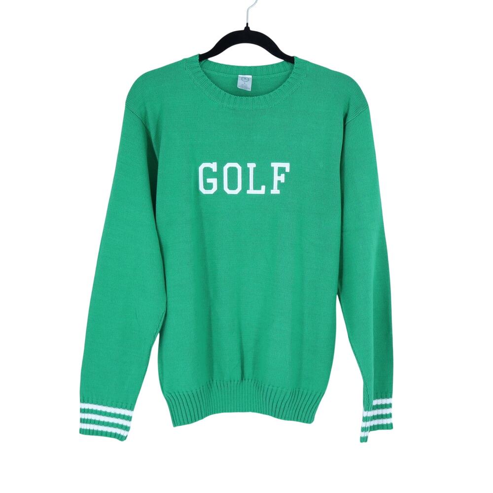 THE BUBBLE Golf Pullover Sweater Green Crew Neck White Embroidered Women's L